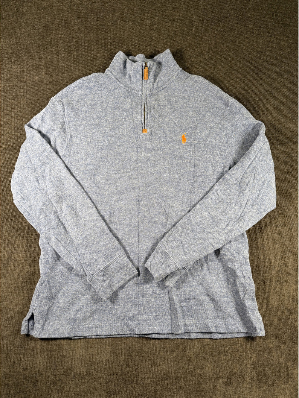 Polo Ralph Lauren Men's Light Blue 1/4 Zip Cotton Pullover Sweater Large